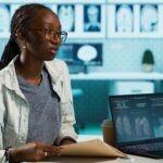african american medic patient having conversation about medical records