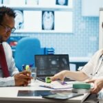 woman physician offering drugs painkillers prescription medicine